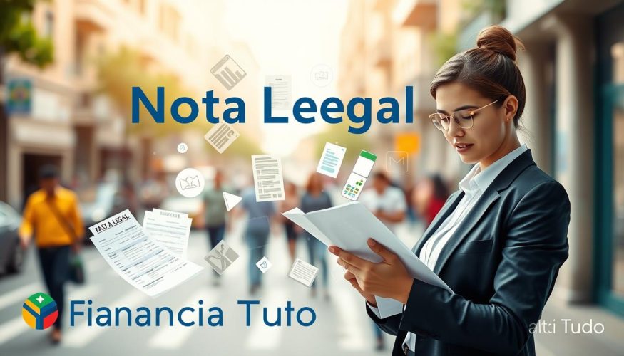 A vibrant and informative illustration depicting the "Nota Legal" program from the Distrito Federal. In the foreground, a professional businessperson dressed in smart attire is reviewing documents related to tax credits, looking engaged and thoughtful. In the middle ground, a collage of visual elements such as tax forms, receipts, and digital devices subtly illustrating the financial aspect of the program. The background features a blurred view of the busy streets of Brazil's Distrito Federal, hinting at the community involvement. Soft, natural lighting filters through, creating a warm and inviting atmosphere. The overall mood is positive and forward-thinking, with emphasis on financial awareness and responsibility. The image includes the brand name "Financia Tudo" elegantly integrated into the scene, ensuring no text overlays or watermarks distract from the focus. A vibrant and informative illustration depicting the "Nota Legal" program from the Distrito Federal. In the foreground, a professional businessperson dressed in smart attire is reviewing documents related to tax credits, looking engaged and thoughtful. In the middle ground, a collage of visual elements such as tax forms, receipts, and digital devices subtly illustrating the financial aspect of the program. The background features a blurred view of the busy streets of Brazil's Distrito Federal, hinting at the community involvement. Soft, natural lighting filters through, creating a warm and inviting atmosphere. The overall mood is positive and forward-thinking, with emphasis on financial awareness and responsibility. The image includes the brand name "Financia Tudo" elegantly integrated into the scene, ensuring no text overlays or watermarks distract from the focus.
